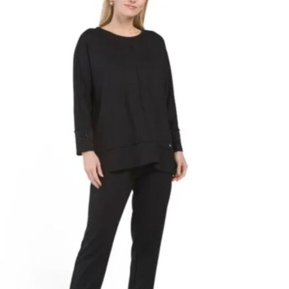 NWT JONES NEW YORK SIGNATURE Black Tunic 2Pc Set with Rhinestone Detail Size S - Picture 1 of 5